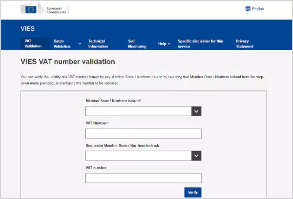 European Commission VAT Validation to check VAT number