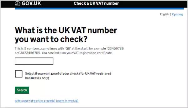 HMRCs tool to check UK VAT number